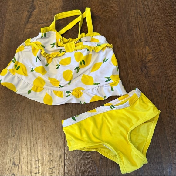 Koala Kids Other - Koala Kids Yellow & White Baby Girl Lemon Tankini Swimsuit 6-9 Months